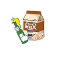 Mascot cartoon design of hazelnut milk with bottle of beer