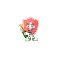 Mascot cartoon design of medical shield making toast with a bottle of beer