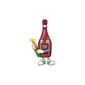 Mascot cartoon design of red bottle wine with bottle of beer Royalty Free Stock Photo