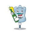 Mascot cartoon design of saline bag with bottle of beer