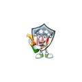 Mascot cartoon design of vintage shield badges USA having a bottle of beer