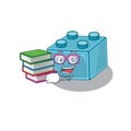 Mascot cartoon of lego brick toys studying with book