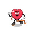 Mascot cartoon of love running on finish line