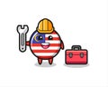 Mascot cartoon of malaysia flag badge as a mechanic