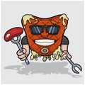 Mascot Cartoon of Meat Steak With Holding Meat and Forks. For Food, Meat, Barbeque and Beef Logo