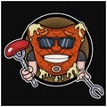 Mascot Cartoon of Meat Steak With Holding Meat and Forks. With Circle Logo. For Food, Meat, Barbeque and Beef Logo