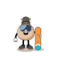 Mascot cartoon of money sack snowboard player