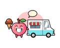 Mascot cartoon of peach with ice cream truck Royalty Free Stock Photo