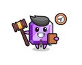 Mascot cartoon of purple gemstone as a judge