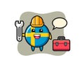 Mascot cartoon of sweden flag badge as a mechanic