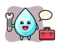 Mascot cartoon of water drop as a mechanic