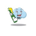 Mascot character design of blue cloud say cheers with bottle of beer