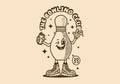 Character design of a bowling pin holding a beer can Royalty Free Stock Photo