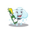 Mascot character design of cloudy rainy say cheers with bottle of beer Royalty Free Stock Photo