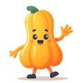 mascot character design of a standing butternut squash with hand forming a hi!