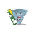 Mascot character design of tornado say cheers with bottle of beer Royalty Free Stock Photo