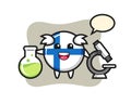 Mascot character of finland flag badge as a scientist