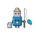 Mascot character of flash drive usb as a fisherman