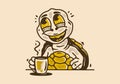 mascot character illustration of turtle drink a coffee while daydreaming