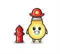 Mascot character of light bulb as a firefighter