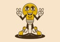 Mascot character of light bulb with peace sign hand
