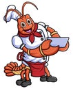 the mascot character of a lobster works as a professional chef carrying a bowl