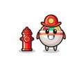 Mascot character of noodle bowl as a firefighter