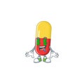 Mascot character style of rich red yellow capsules with money eyes