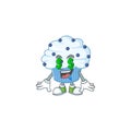 Mascot character style of rich vanilla blue cupcake with money eyes