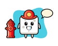 Mascot character of sugar cube as a firefighter