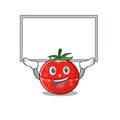 Mascot character of tomato kitchen timer rise up a white board Royalty Free Stock Photo