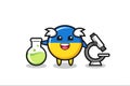 Mascot character of ukraine flag badge as a scientist