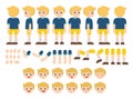 Mascot creation kit of little boy for different poses . Vector constructor with various views, emotions, poses and gestures.