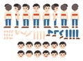 Mascot creation kit of little boy for different poses. Vector constructor with various views, emotions, poses and gestures. Royalty Free Stock Photo