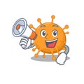 Mascot design of anaplasma announcing new products on a megaphone