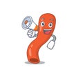 Mascot design of appendix announcing new products on a megaphone Royalty Free Stock Photo