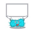 Mascot design of bacteria prokaryote lift up a board