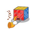 Mascot design concept of rubic cube playing a trumpet