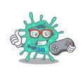 Mascot design concept of shigella boydii gamer using controller