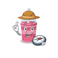 Mascot design concept of strawberry bubble tea explorer with a compass