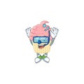 Mascot design concept of strawberry cupcake wearing Diving glasses