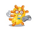 Mascot design concept of vibrio gamer using controller Royalty Free Stock Photo