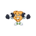 Mascot design of grinning Fitness exercise chocolate chips love lift up barbells