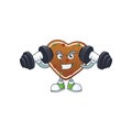 Mascot design of grinning Fitness exercise gingerbread love lift up barbells