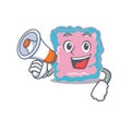 Mascot design of intestine announcing new products on a megaphone Royalty Free Stock Photo