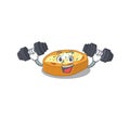 Mascot design of smiling Fitness exercise baked potatoes lift up barbells