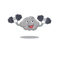 Mascot design of smiling Fitness exercise grey cloud lift up barbells