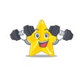 Mascot design of smiling Fitness exercise shiny star lift up barbells Royalty Free Stock Photo