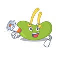Mascot design of spleen announcing new products on a megaphone Royalty Free Stock Photo