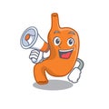 Mascot design of stomach announcing new products on a megaphone Royalty Free Stock Photo